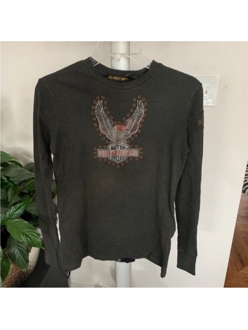 Harley Davidson studded Distressed Eagle Shirt/top/Tee XS Long sleeves NEW